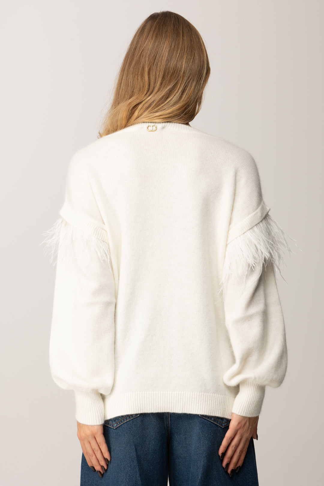 Twin-set Maglione In Misto Angora con Piume 252TT3185 NEVE