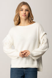 Maglione In Misto Angora con Piume 252TT3185 NEVE