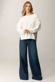 Maglione In Misto Angora con Piume 252TT3185 NEVE