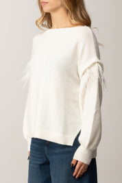 Twin-set Maglione In Misto Angora con Piume 252TT3185 NEVE