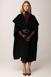 Elisabetta Franchi Mantella In Lana con Cintura Effetto Cocco CP67D56E2 NERO