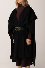 Elisabetta Franchi Mantella In Lana con Cintura Effetto Cocco CP67D56E2 NERO