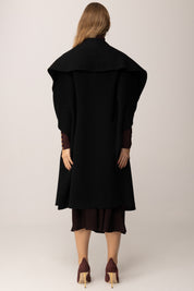 Elisabetta Franchi Mantella In Lana con Cintura Effetto Cocco CP67D56E2 NERO