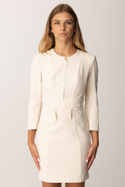 Elisabetta Franchi Mini Abito Doppio Crepe con Zip e Inserti Ecopelle AB82356E2 MILK