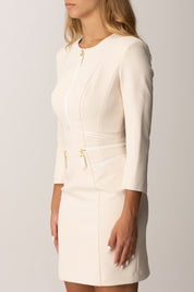 Elisabetta Franchi Mini Abito Doppio Crepe con Zip e Inserti Ecopelle AB82356E2 MILK