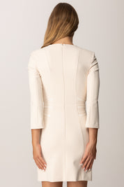 Elisabetta Franchi Mini Abito Doppio Crepe con Zip e Inserti Ecopelle AB82356E2 MILK