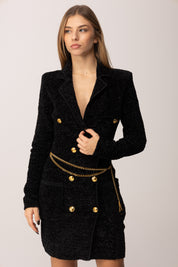 Elisabetta Franchi Mini Abito Doppiopetto In Ciniglia Bouclé AM32S57E2 NERO