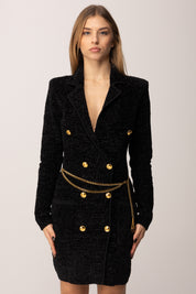 Elisabetta Franchi Mini Abito Doppiopetto In Ciniglia Bouclé AM32S57E2 NERO