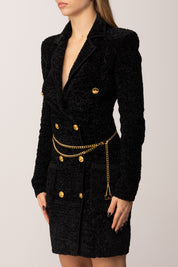 Elisabetta Franchi Mini Abito Doppiopetto In Ciniglia Bouclé AM32S57E2 NERO