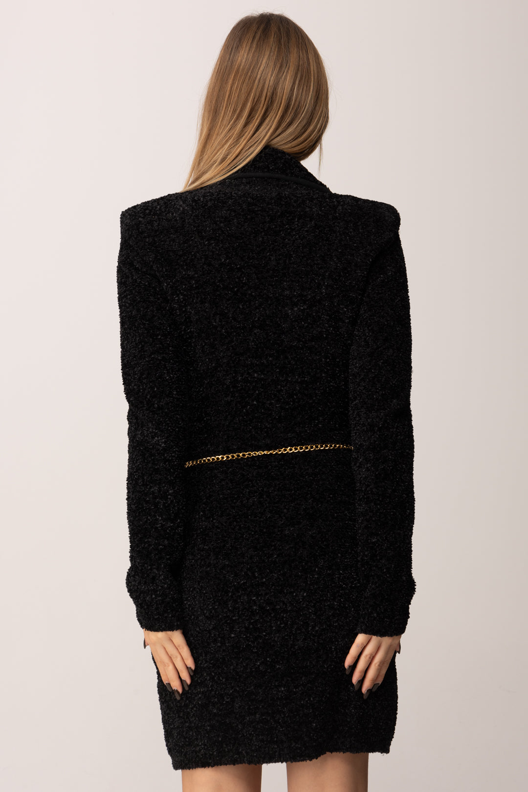 Elisabetta Franchi Mini Abito Doppiopetto In Ciniglia Bouclé AM32S57E2 NERO