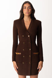 Elisabetta Franchi Mini Abito Doppiopetto In Maglia con Dettagli Gioiello AM04S56E2 COFFEE