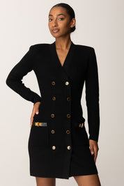 Elisabetta Franchi Mini Abito Doppiopetto In Maglia con Dettagli Gioiello AM04S56E2 NERO