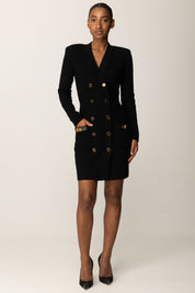 Elisabetta Franchi Mini Abito Doppiopetto In Maglia con Dettagli Gioiello AM04S56E2 NERO