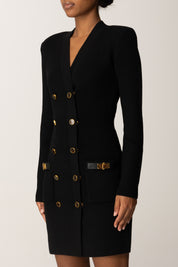 Elisabetta Franchi Mini Abito Doppiopetto In Maglia con Dettagli Gioiello AM04S56E2 NERO