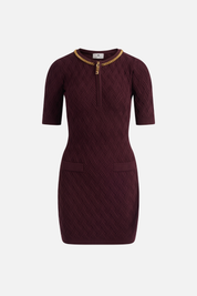 Elisabetta Franchi Mini Abito In Maglia a Rombi con Gioiello AM20B56E2 MERLOT