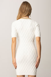 Elisabetta Franchi Mini Abito In Maglia a Rombi con Gioiello AVORIO AM20B56E2