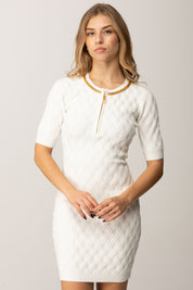 Elisabetta Franchi Mini Abito In Maglia a Rombi con Gioiello AVORIO AM20B56E2