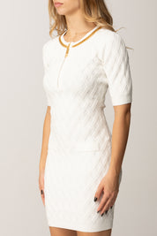 Elisabetta Franchi Mini Abito In Maglia a Rombi con Gioiello AVORIO AM20B56E2