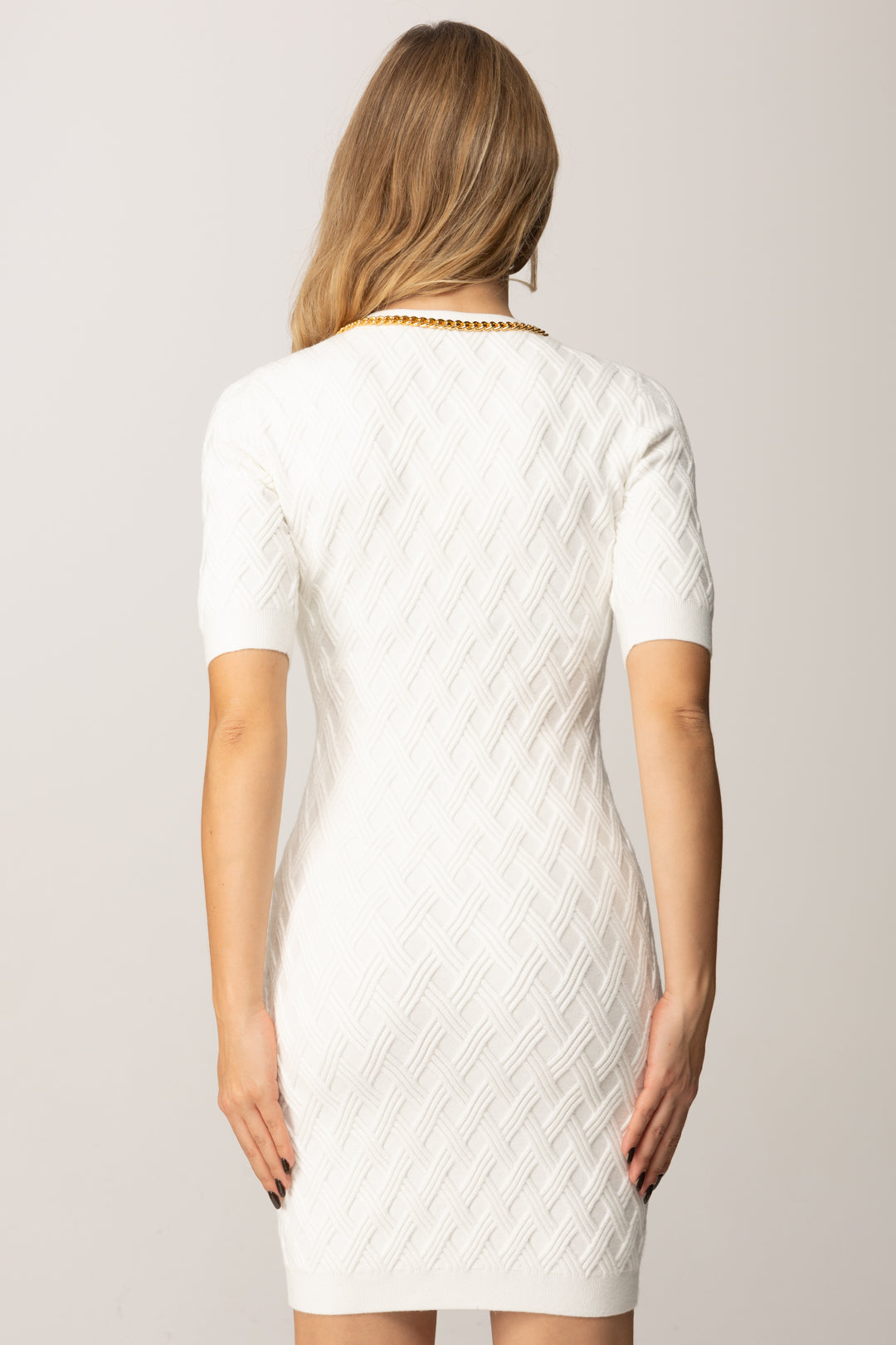 kallan knit dress white Blue Pointelle Knit Midi Dress – self-portrait-US