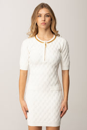 Elisabetta Franchi Mini Abito In Maglia a Rombi con Gioiello AVORIO AM20B56E2