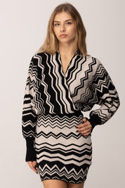 Akep Mini Abito In Maglia con Chevron NERO VSKD11024