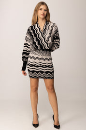 Akep Mini Abito In Maglia con Chevron NERO VSKD11024