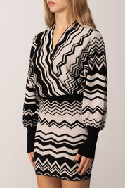 Akep Mini Abito In Maglia con Chevron NERO VSKD11024