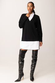 Elisabetta Franchi Mini Abito In Maglia con Inserto Camicia am09t56e2 NERO/BIANCO