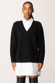 Elisabetta Franchi Mini Abito In Maglia con Inserto Camicia am09t56e2 NERO/BIANCO