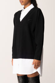 Elisabetta Franchi Mini Abito In Maglia con Inserto Camicia am09t56e2 NERO/BIANCO