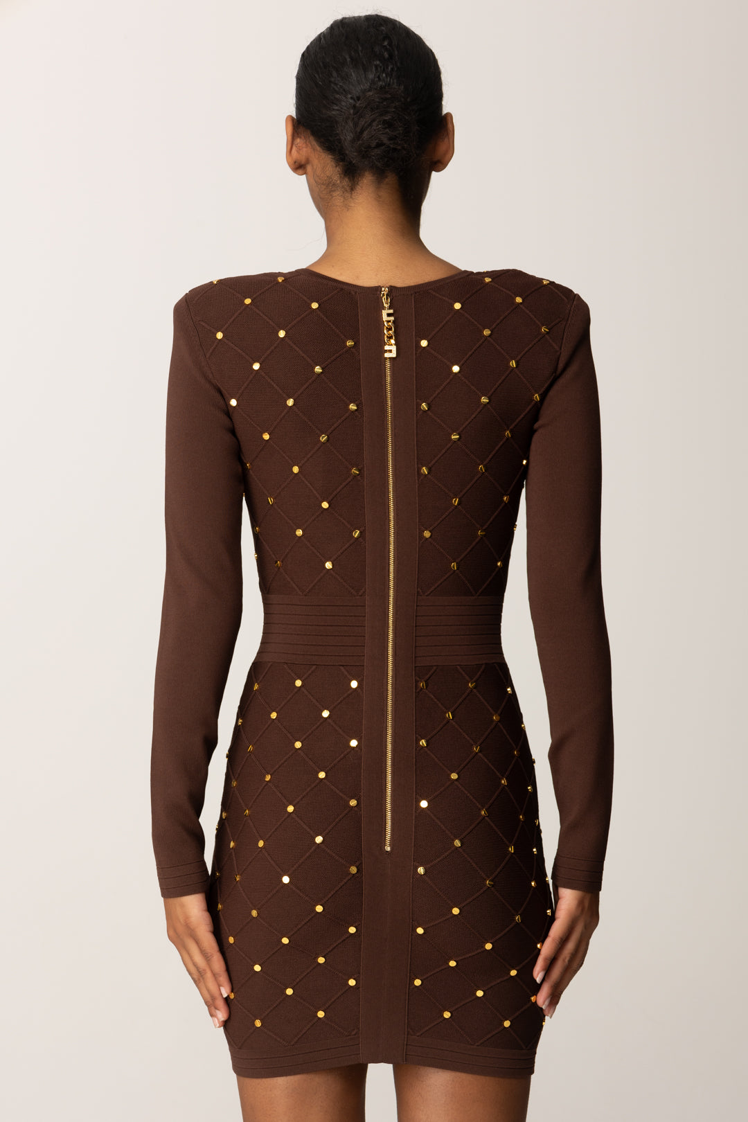 Elisabetta Franchi Mini Abito In Maglia con Losanghe e Bottoncini COFFEE AM25S57E2