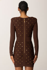 Elisabetta Franchi Mini Abito In Maglia con Losanghe e Bottoncini COFFEE AM25S57E2