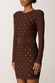 Elisabetta Franchi Mini Abito In Maglia con Losanghe e Bottoncini COFFEE AM25S57E2