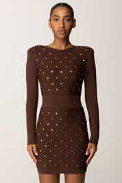 Elisabetta Franchi Mini Abito In Maglia con Losanghe e Bottoncini COFFEE AM25S57E2