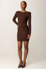 Elisabetta Franchi Mini Abito In Maglia con Losanghe e Bottoncini COFFEE AM25S57E2