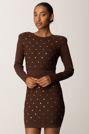 Elisabetta Franchi Mini Abito In Maglia con Losanghe e Bottoncini COFFEE AM25S57E2