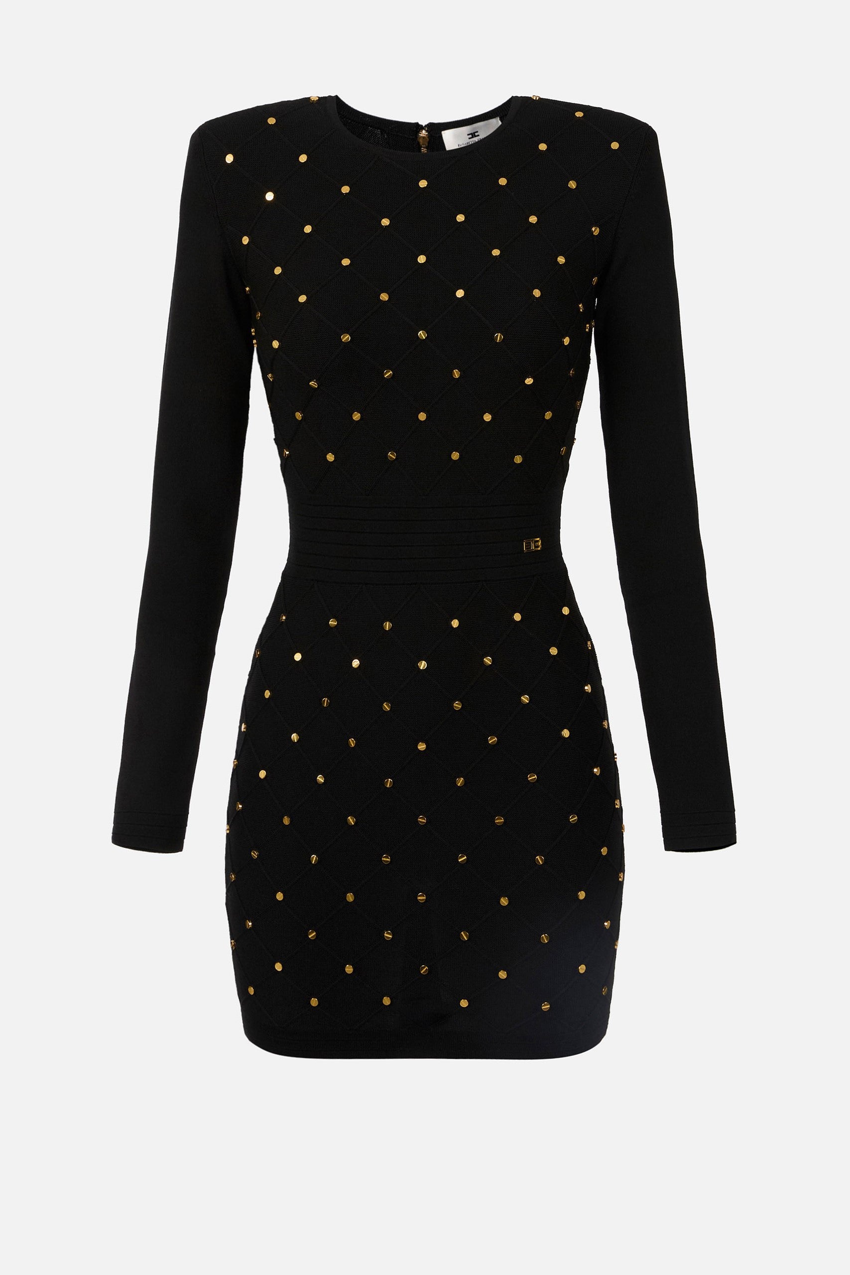 Elisabetta Franchi Mini Abito In Maglia con Losanghe e Bottoncini NERO AM25S57E2