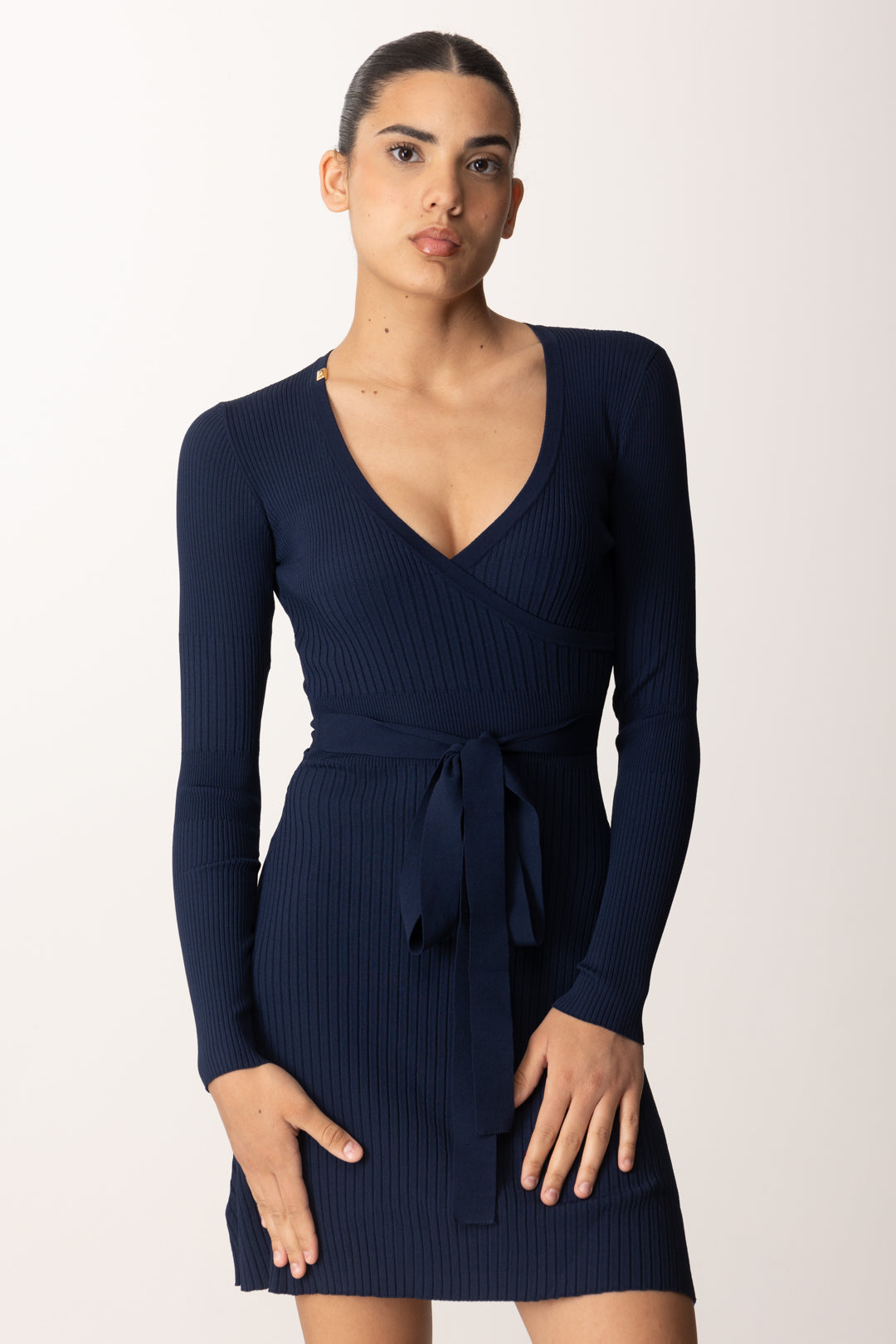 Elisabetta Franchi Mini Abito In Maglia con Scollo Incrociato AM14T51E2 oltremare