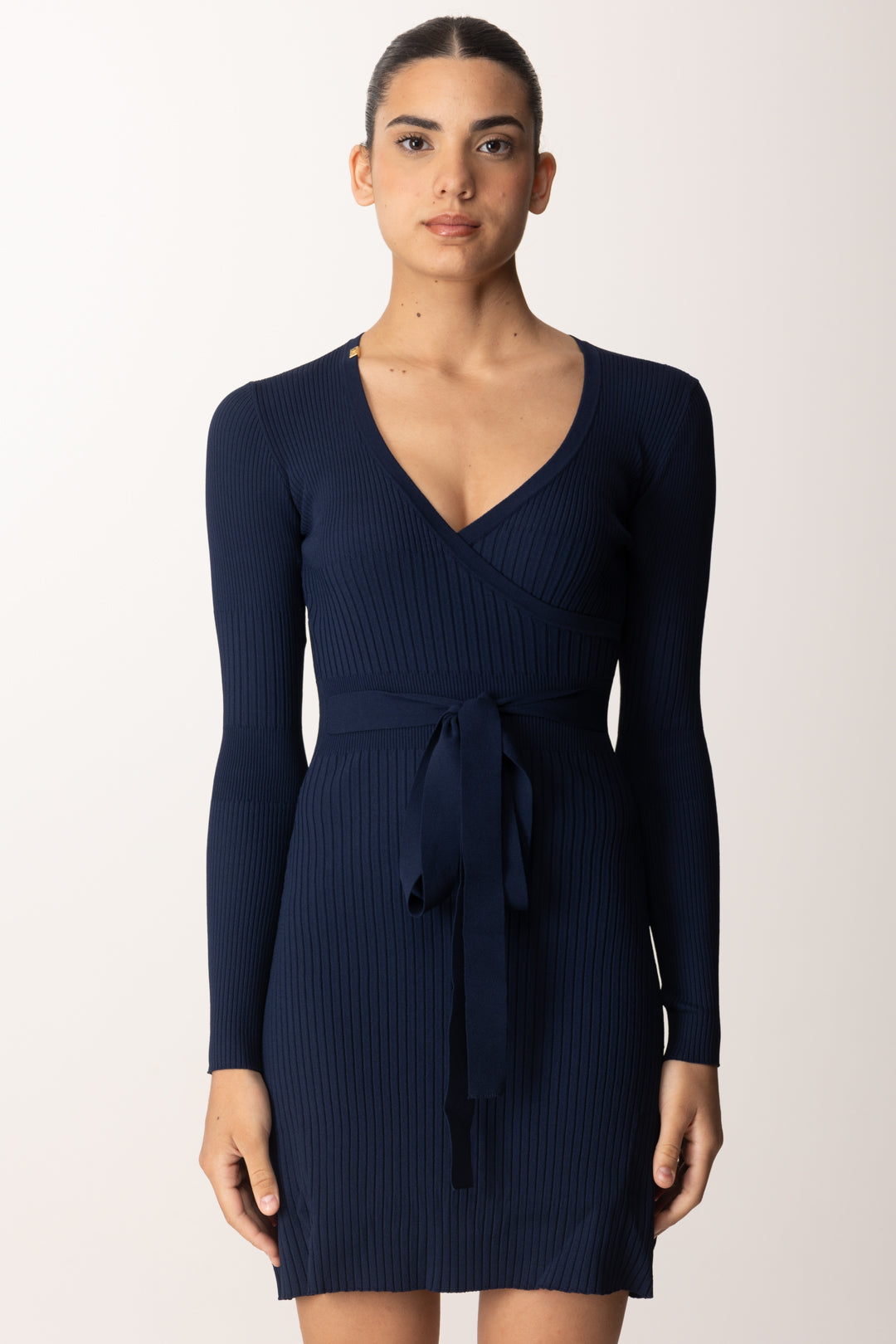 Elisabetta Franchi Mini Abito In Maglia con Scollo Incrociato AM14T51E2 oltremare