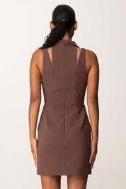 Elisabetta Franchi Mini Abito Inserti In Tulle e Bottoni Gioiello COFFEE ab89757e2