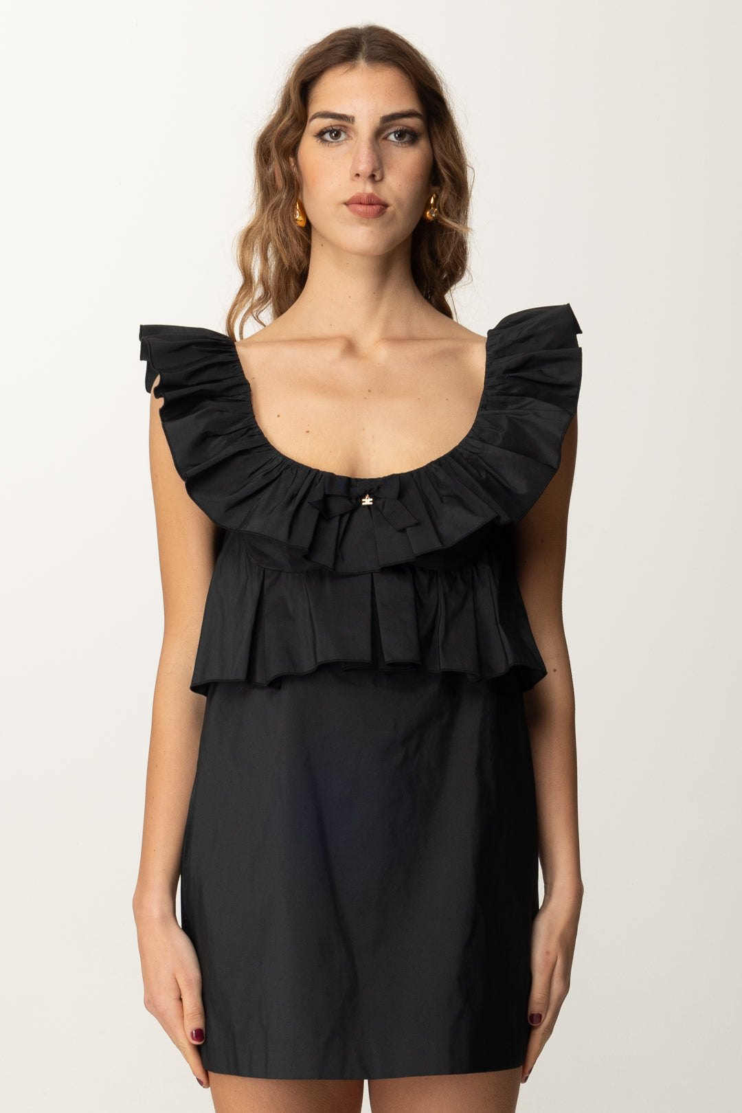 ELISABETTA FRANCHI Mini Abito con Colletto Ruches AB79552E2 NERO