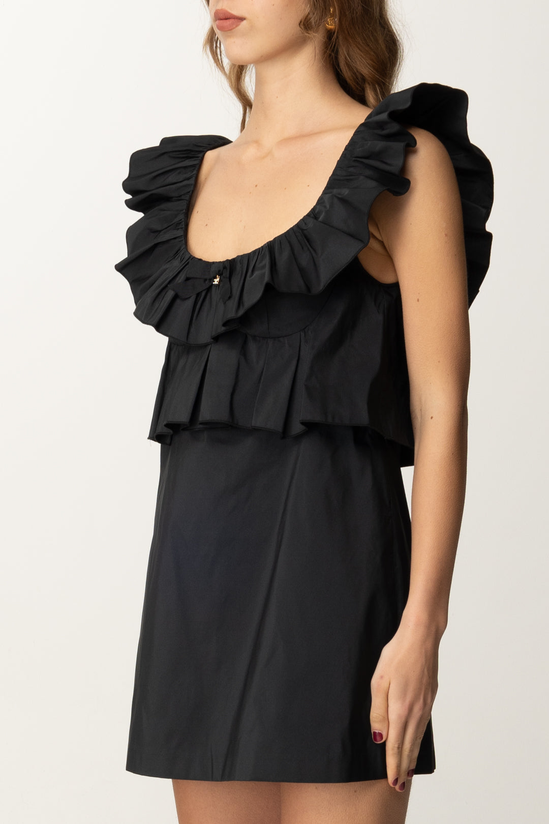 ELISABETTA FRANCHI Mini Abito con Colletto Ruches AB79552E2 NERO