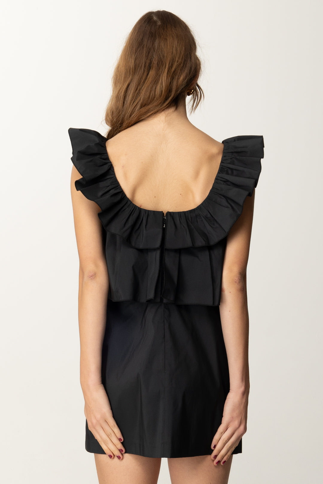 ELISABETTA FRANCHI Mini Abito con Colletto Ruches AB79552E2 NERO