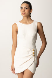 Elisabetta Franchi Mini Abito con Drappeggio e Bottoni Gioiello AB79856E2 MILK