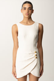 Elisabetta Franchi Mini Abito con Drappeggio e Bottoni Gioiello AB79856E2 MILK