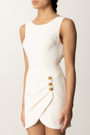 Elisabetta Franchi Mini Abito con Drappeggio e Bottoni Gioiello AB79856E2 MILK