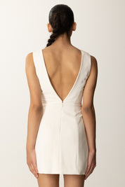 Elisabetta Franchi Mini Abito con Drappeggio e Bottoni Gioiello AB79856E2 MILK