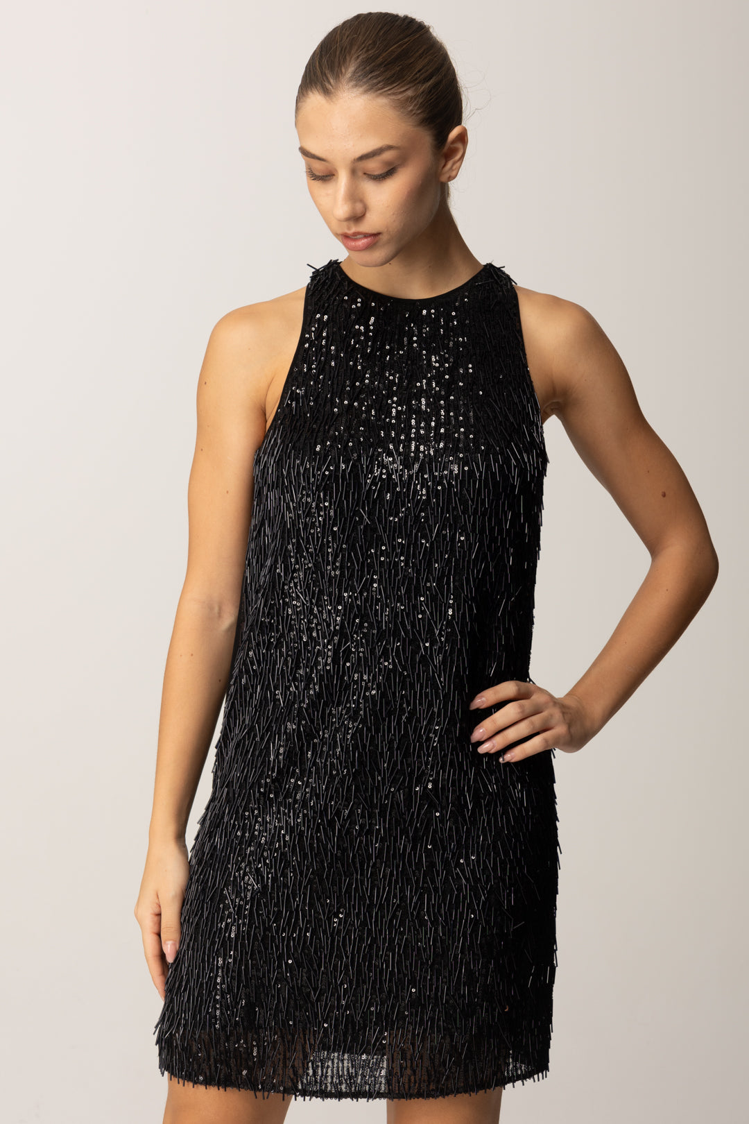 Twin-set Mini Abito con Ricamo Paillettes e Canottiglie 252TP2370 NERO