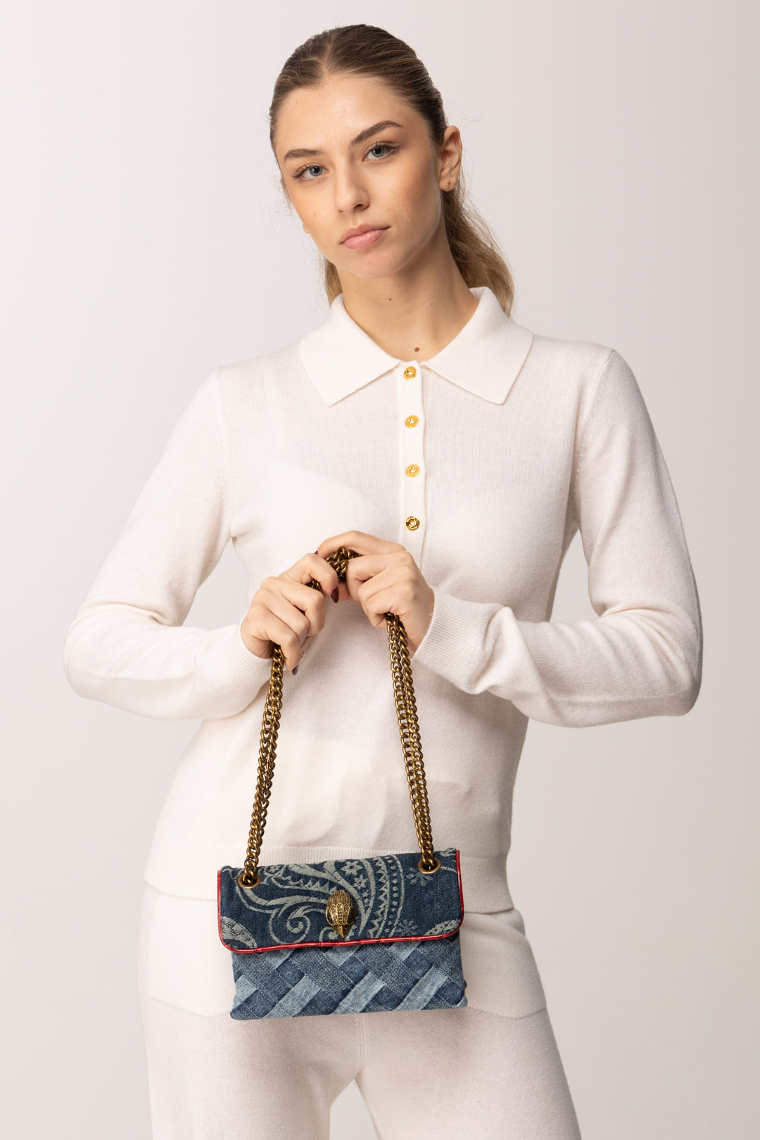 Kurt Geiger Borsa Mini Kesington In Jeans con Orli a Contrasto 8885588069 DENIM