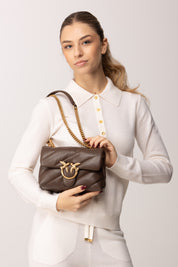 Pinko Mini Love Bag Puff Maxi Quilt MARRONE CASTANO-ANTIQUE GOLD